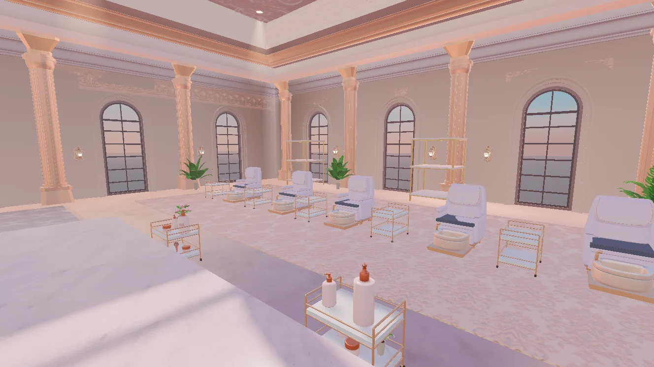 Boho Salon pedicure lounge with soft seating and treatment stations